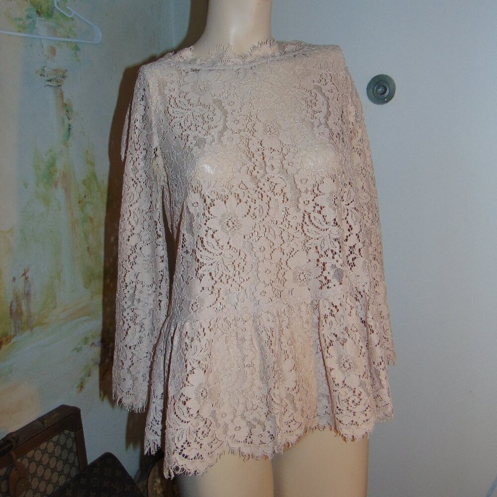 Joie Floral Lace Blouse Top Womens Small Boho Textured Back Button Long Sleeve